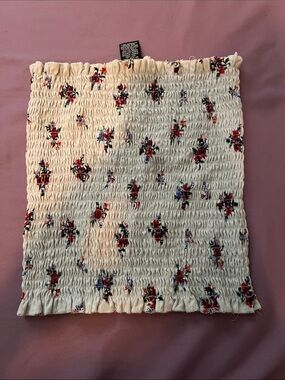 Rue21 Cream Smocked Crop Top with Red & Blue Floral Print